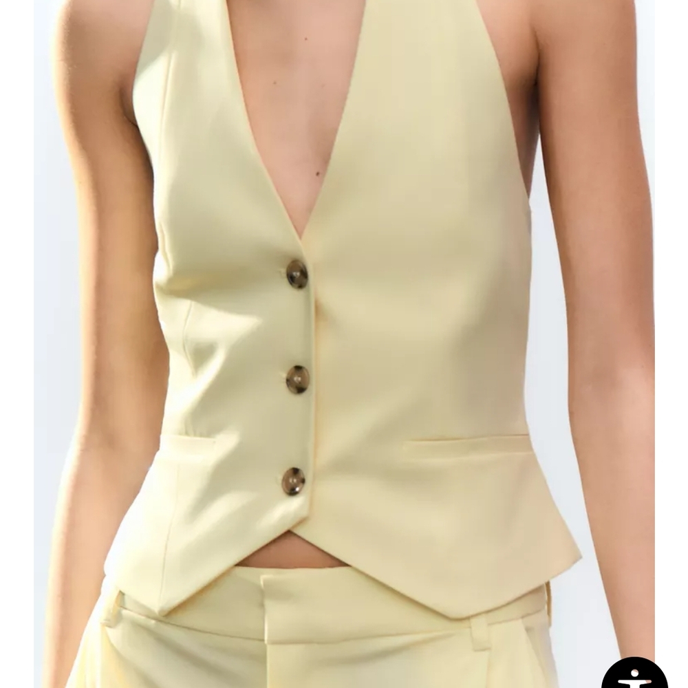 ZARA Yellow Halter Top Button-Up Vest